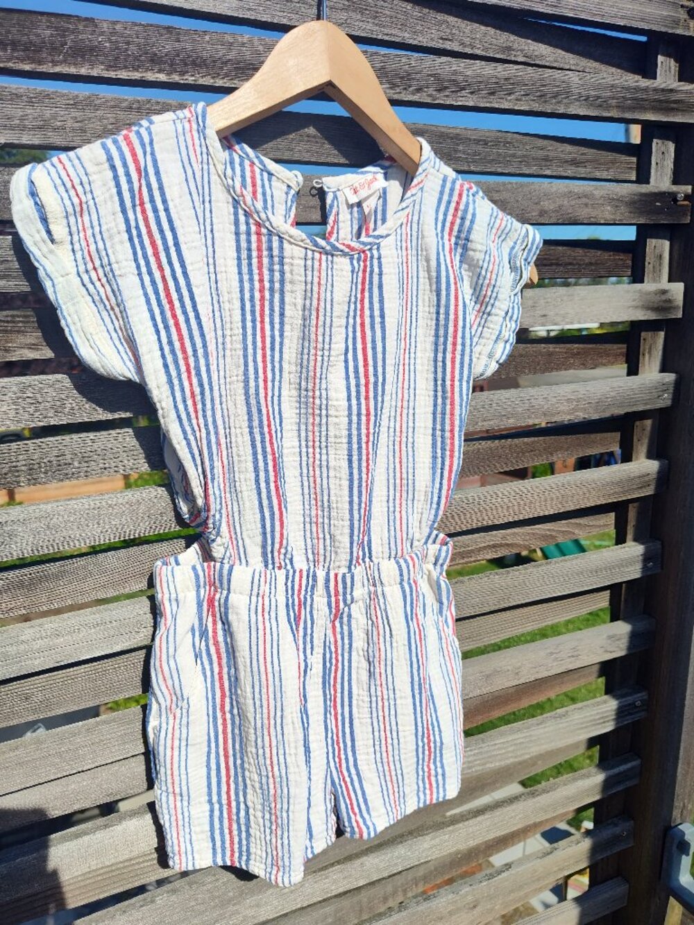 4th of July/independence day 100% cotton cut-out romper girls S 6/7 cat jack